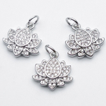 Подвеска Лотос, цвет серебро (родий), фианиты, размер 14*13,5 мм, цена за 1 шт