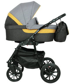 Детская коляска Alis Alvaro F 3 в 1 Al 02 т.серый+св.серый+желтая кожа