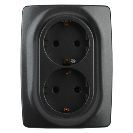 Розетка ЭРА Серия 12 12-2106-05 двойная с заземлением 2X2P+E Schuko 16A-250В IP20 антрацит