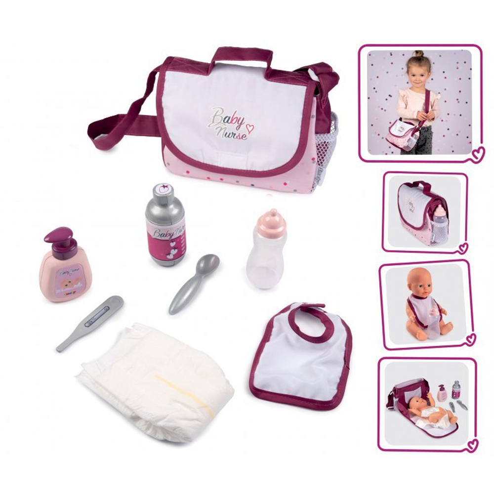 набор Smoby Baby Nurse - сумка для пеленания + аксессуары для кукол 220363