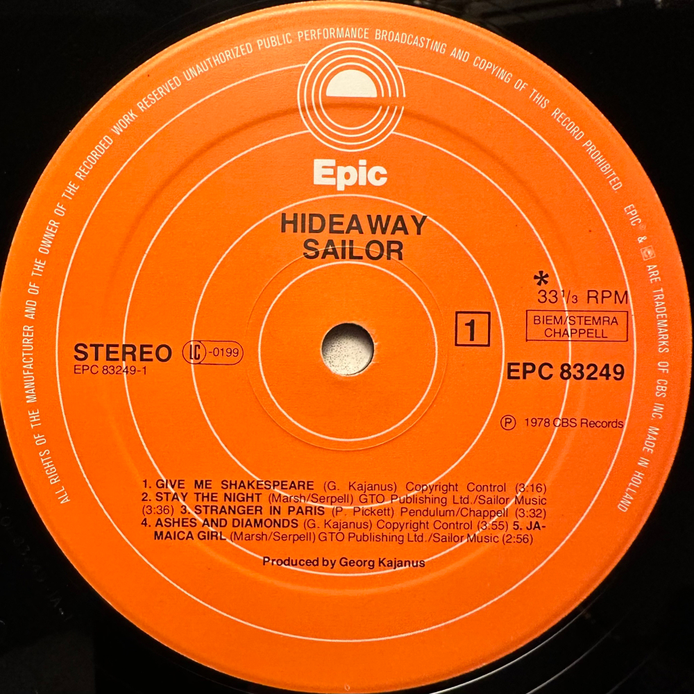 Sailor - Hideaway (Голландия 1978г.)