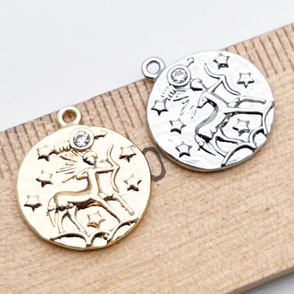 Подвеска Знак Зодиака Стрелец, цвет серебро (родий), фианит, размер 16*14 мм, цена за 1 шт