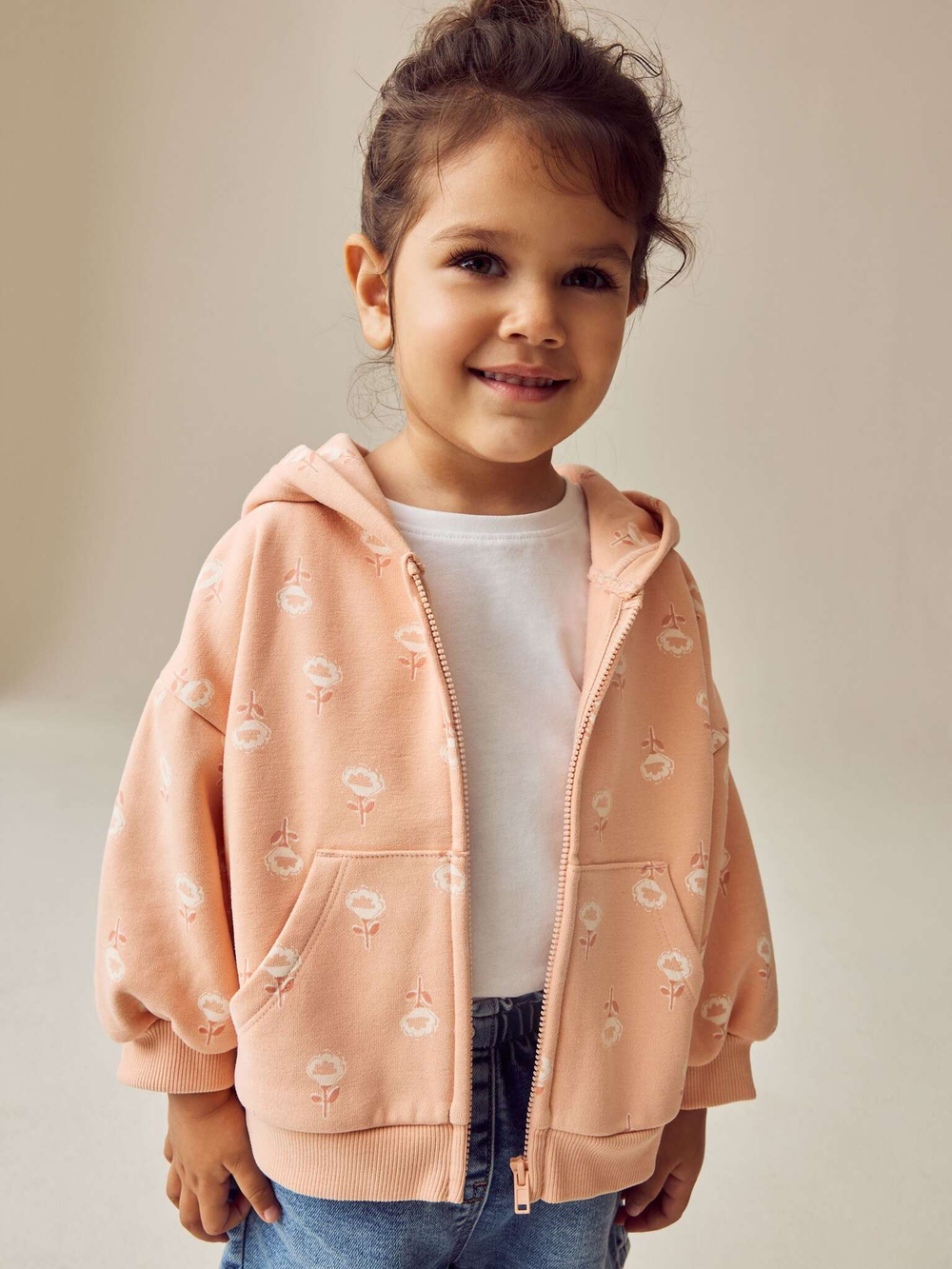 Толстовка с капюшоном на молнии для девочки Next E53-970, Персиковый