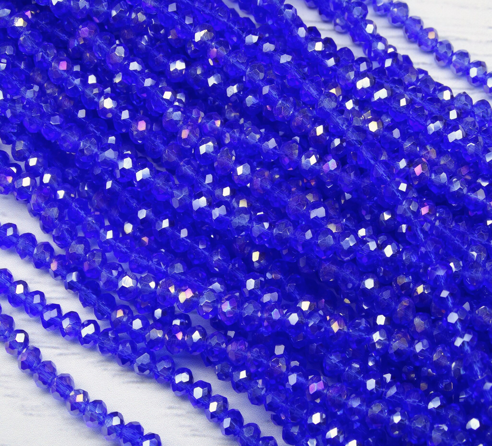 БП018ДС34 Хрустальные бусины "рондель", цвет: светло-синий AB прозрачный, 3х4 мм, кол-во: 95-100 шт.