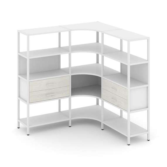 Shelf System Трехсекционный угловой стеллаж четырехярусный с ящиками SN.STMU-431 Белый/Дуб Наварра/М