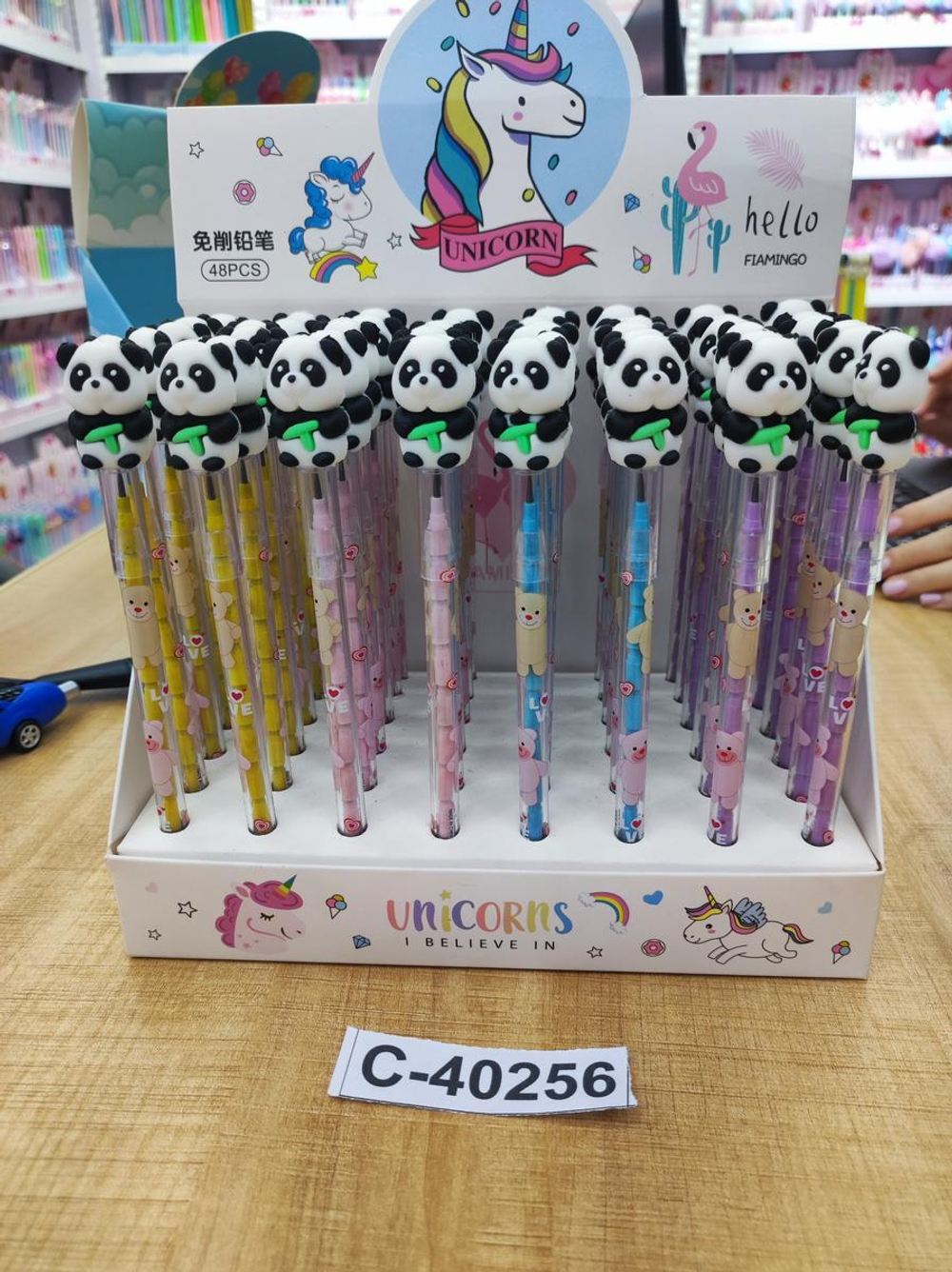 Карандаш сегментный "Панда", с игрушкой, 4 цвета микс , С-40256