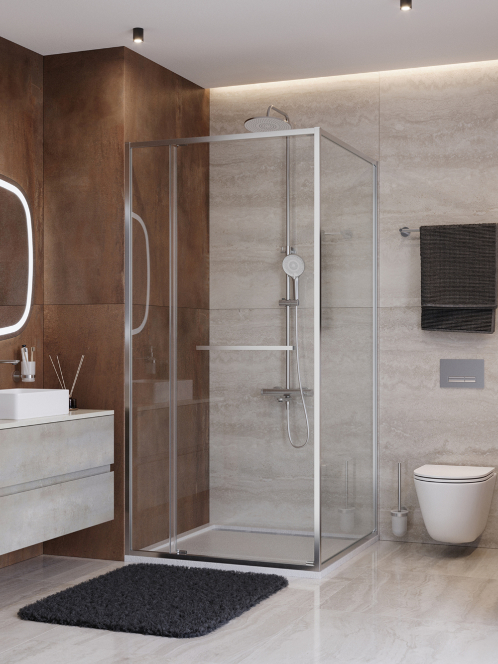 Душевой уголок Cezares LUX-AH-FS-11-100/90-C-CR, 100х90х195, профиль хром, стекло прозрачное