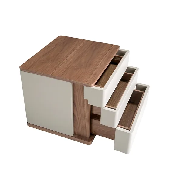 Прикроватная тумбочка 7166/MB2320NS из серого лака и шпона ореха