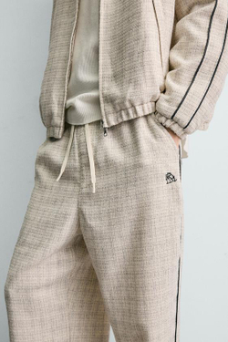 ZARA БРЮКИ-ДЖОГГЕРЫ С КОНТРАСТНЫМИ ЛАМПАСАМИ, ЭКРЮ