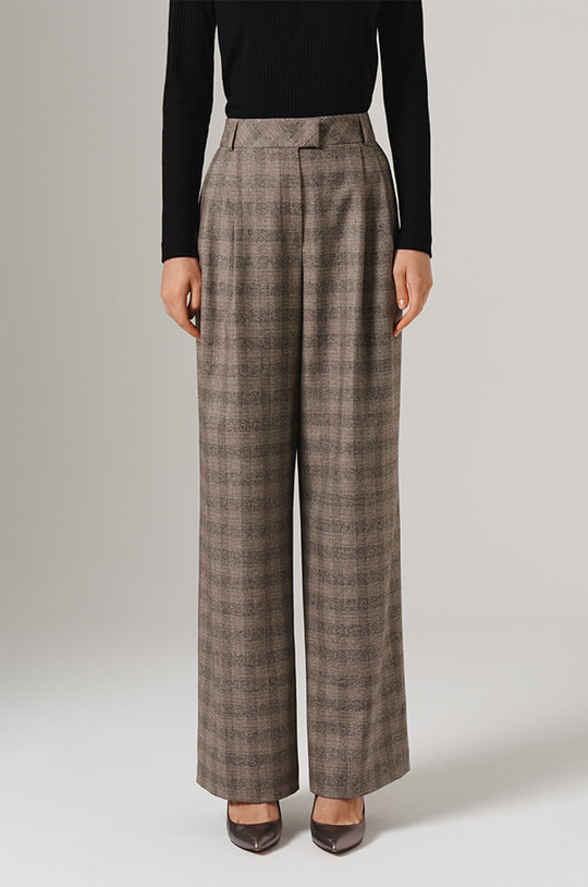 31074 Брюки женские (бежево-коричневая клетка)