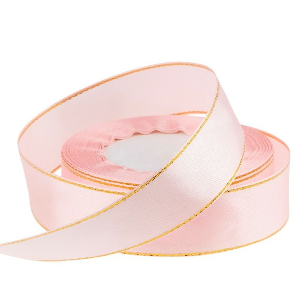 Лента атлас 25ммx25ярд ЗОЛОТОЙ КАНТ (Розовый)