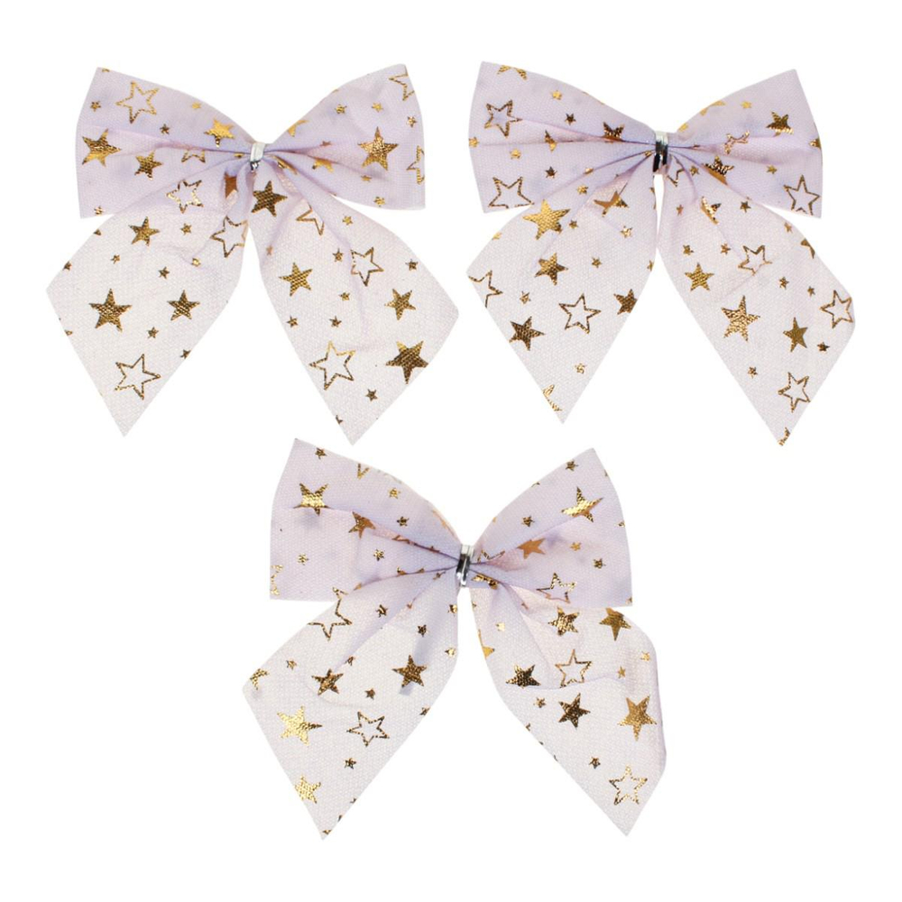 Бант на ёлку "Звездопад" 11*11 см (набор 3 шт), Белый/золото (Серпантин)