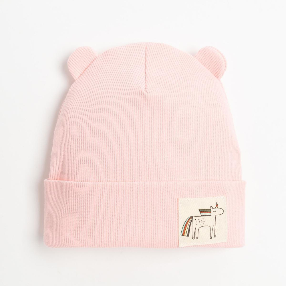 Шапка для девочек двухсл. пудра/единорог, р-р 50-54, 7691753