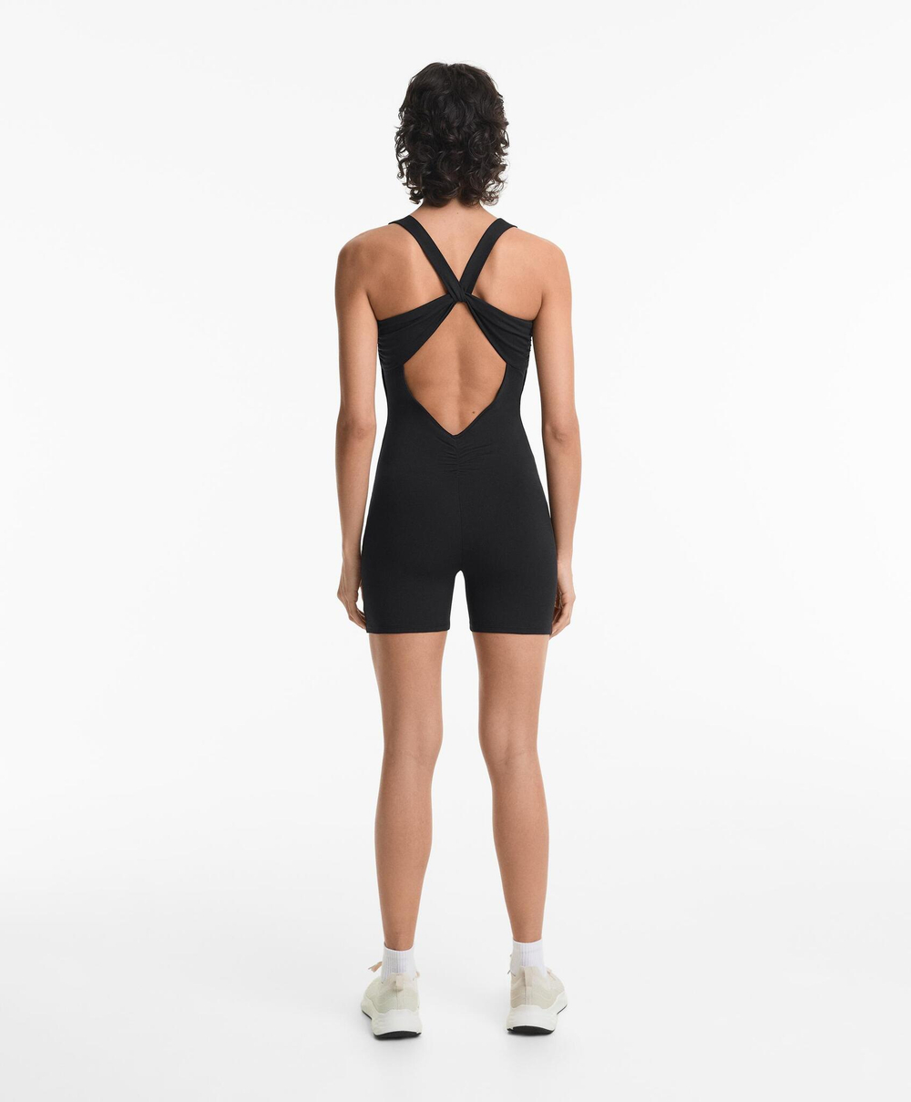 Oysho Короткий комбинезон Comfortlux со скрещенной спиной, черный
