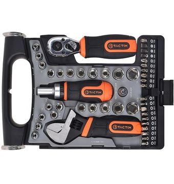 Набор головок 1/4", 3/8", вставок и ключа разводного из 46-ти предметов Tactix 900155