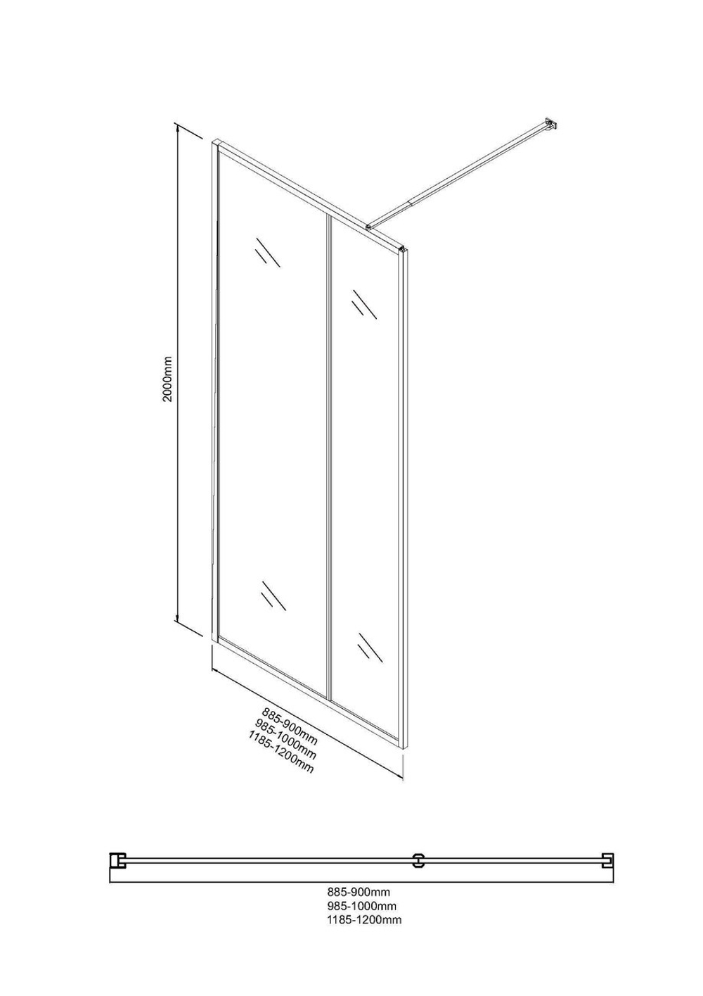 Душевая перегородка Niagara Nova NG-481-10FBLACK (100х200) черный матовый,стекло рифленое/тонированное,1 место