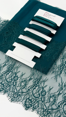 Кружево шантильи изумруд НОВЫЙ ОТКРАС неэластичное ширина 22 см купон 2.9 м