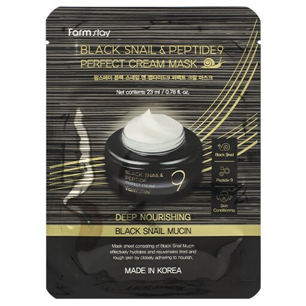 FarmStay Black Snail & Peptide 9 Perfect Cream Mask Омолаживающая тканевая маска для лица с комплексом из 9 пептидов