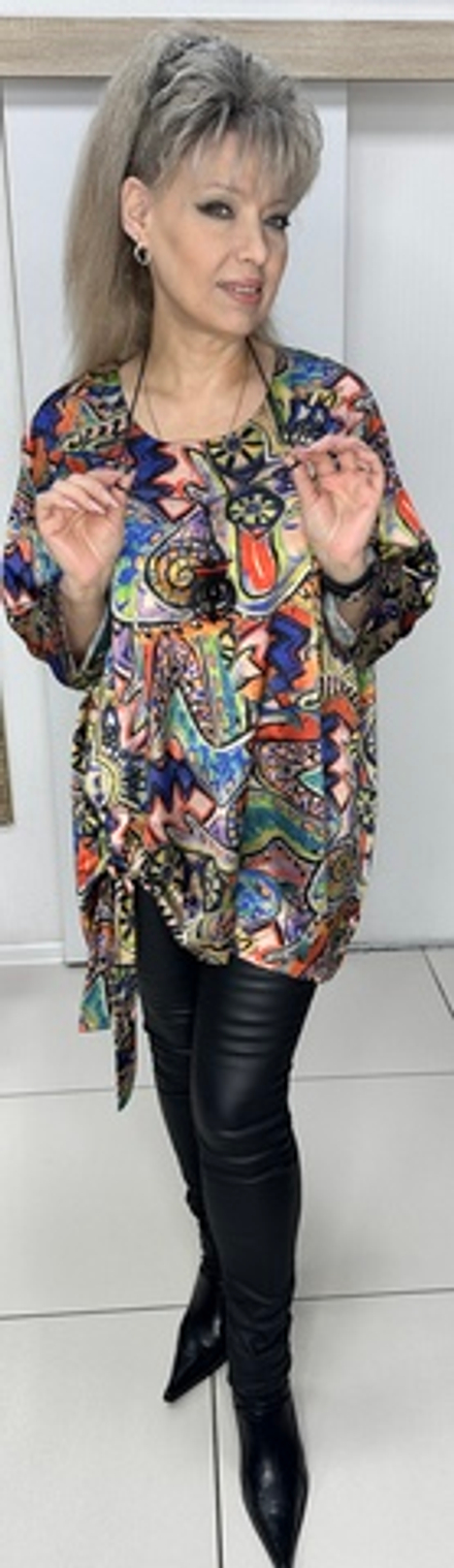 Блузон-туника с ярким принтом в стиле Пикассо + подвеска
