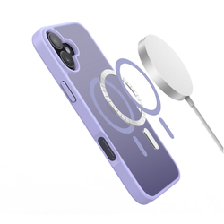 Прозрачный матовый чехол с фиолетовыми рамками (Light Purple) и с поддержкой MagSafe от Dux Ducis для iPhone 16, серия Yind Series Case