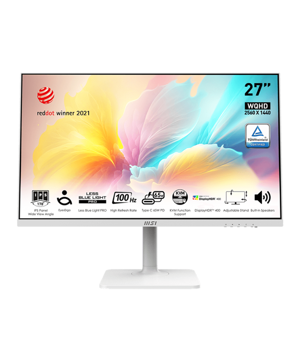 Монитор MSI Modern MD272QXPW 27" 16:9 WQHD(2560x1440) IPS Flat,1ms(MPRT),HDR 400,1000:1,100M:1,400nit,178/178,HDMI,DP,2xUSB Type-A,USB Type-B,USB Type-C,Speaker,Tilt,Swivel,Height,Pivot,100Hz,White,1y war-ty