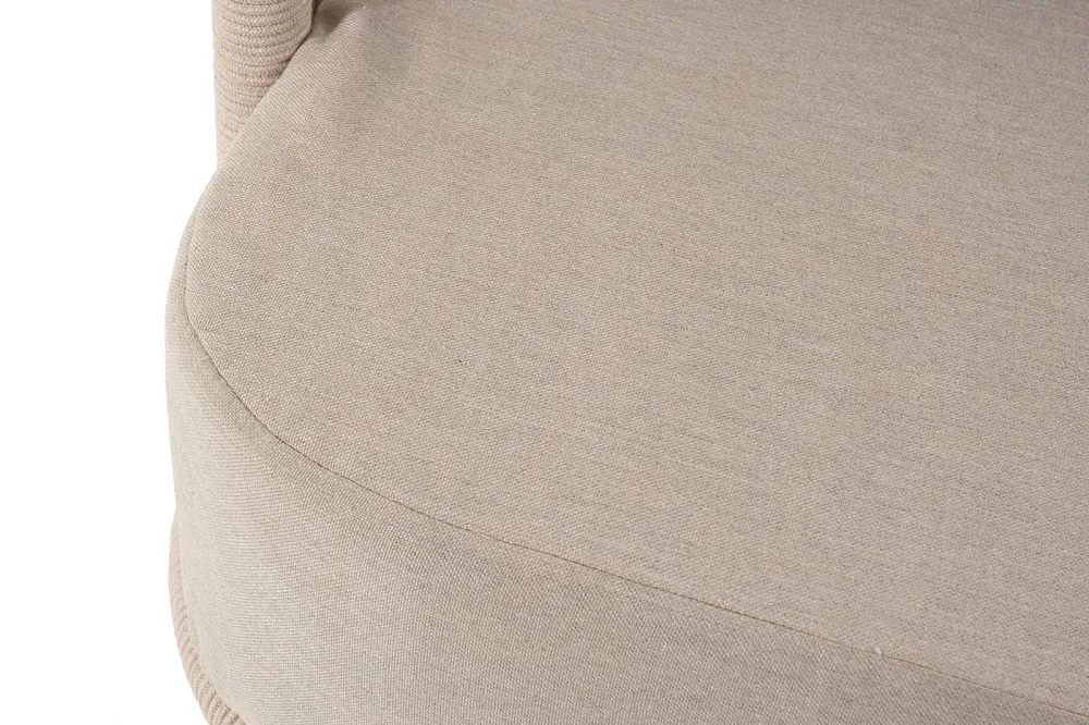 "Верона" диван 3-местный плетеный из роупа, каркас алюминий белый муар, роуп бежевый круглый, ткань бежевая 052