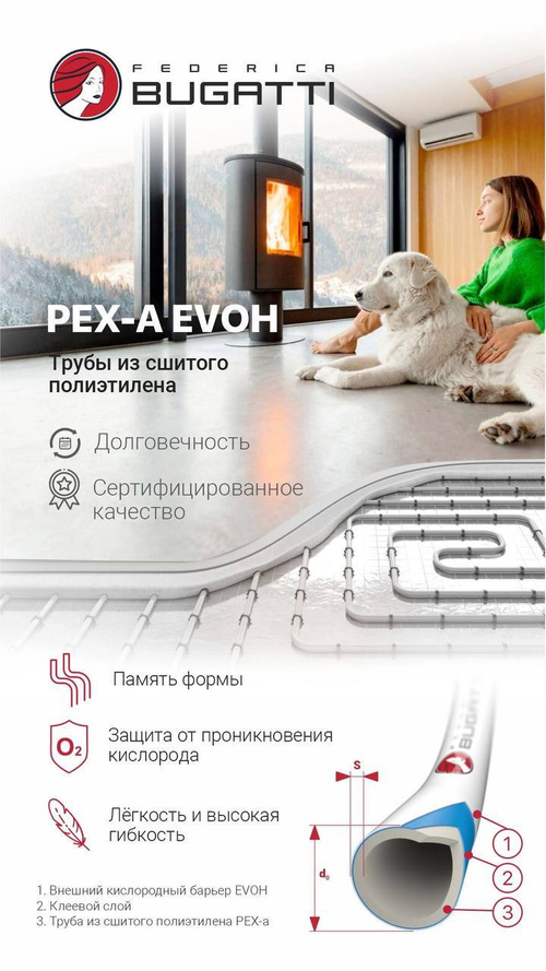 Труба PEX-a EVOH 25x3,5 Federica Bugatti 10 бар (бухта 50 метров)