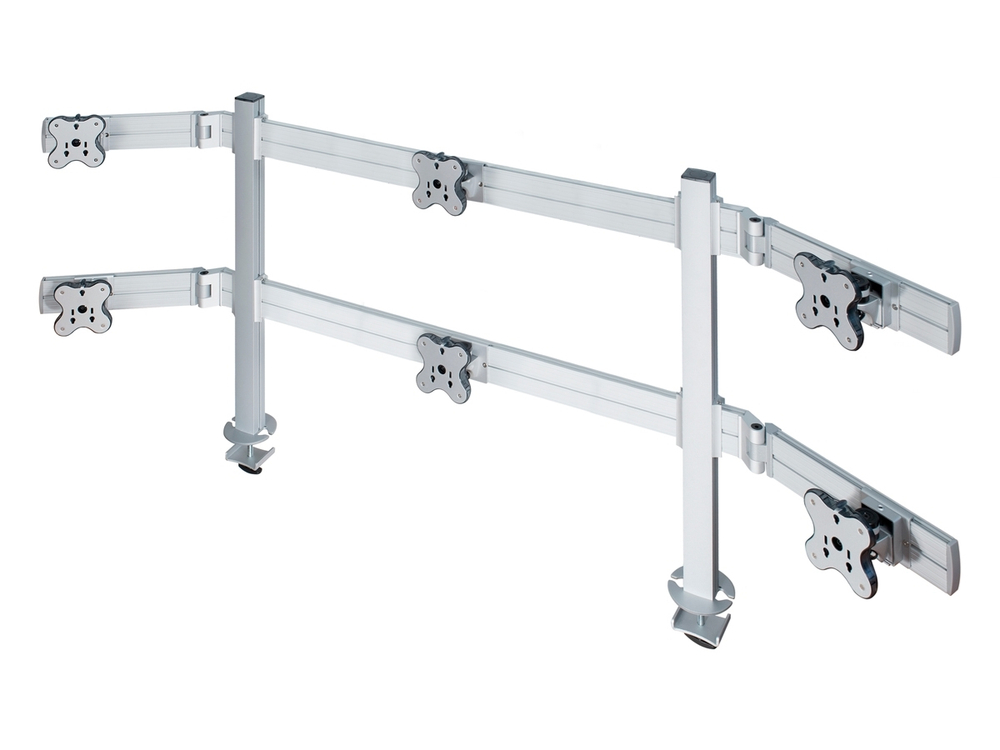 ErgoFount TBSS-600WG Настольное крепление для 6 мониторов диагональю до 24'' конфигурации 2х3 со струбциной к столу типа "G". Цвет - серебристый
