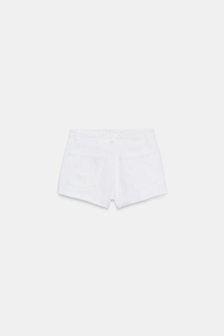 ZARA ДЖИНСОВЫЕ ШОРТЫ TRF С ВЫСОКОЙ ПОСАДКОЙ И РАЗРЫВАМИ, БЕЛЫЙ