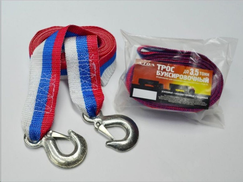 Трос буксир. (3,5 т) лента 2 крюка /4,5 м/ усилен. (A-TOL)