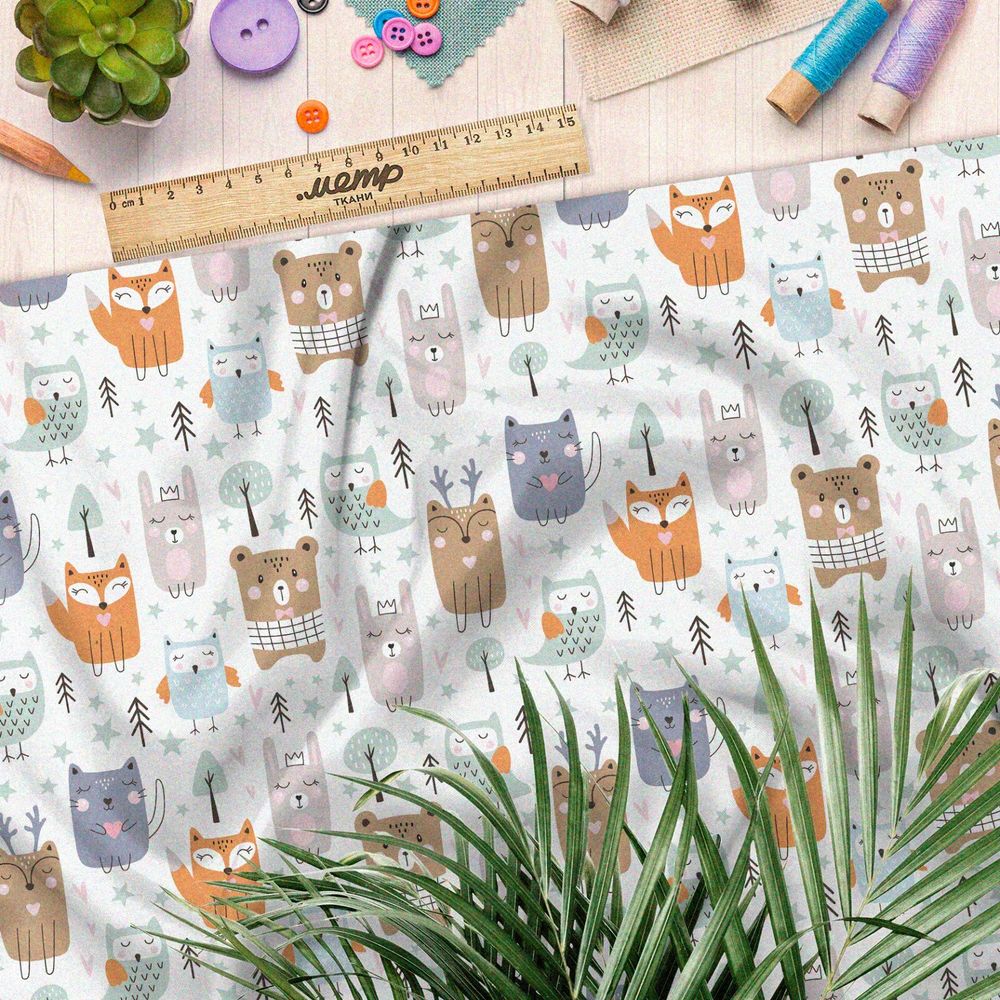 Ткань дюспо умиротворённые звери в лесу