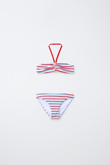 ZARA КУПАЛЬНИК В ПОЛОСКУ, КРАСНЫЙ/БЕЛЫЙ