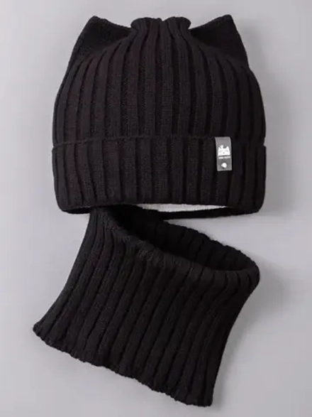 Шапка для девочки осенняя c ушками и снуд