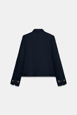 ZARA ПРИТАЛЕННЫЙ БЛЕЙЗЕР С ЗОЛОТИСТЫМИ ПУГОВИЦАМИ, МОРСКОЙ СИНИЙ