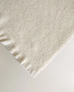 ZARA HOME ПЛЕД С БАХРОМОЙ, ЖЕЛТОВАТО-БЕЛЫЙ