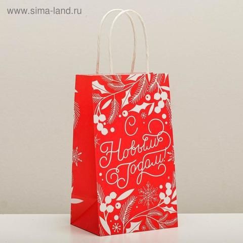 Пакет подарочный крафтовый «С Новым годом!», 12 × 21 × 9 см