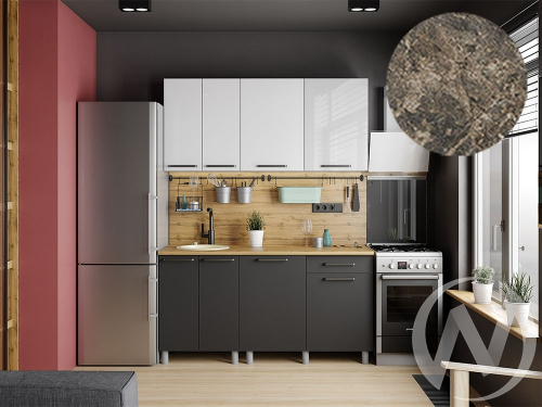 Кухня Ребекка 1.6м (корпус белый/белый; графит) 38мм королевский опал