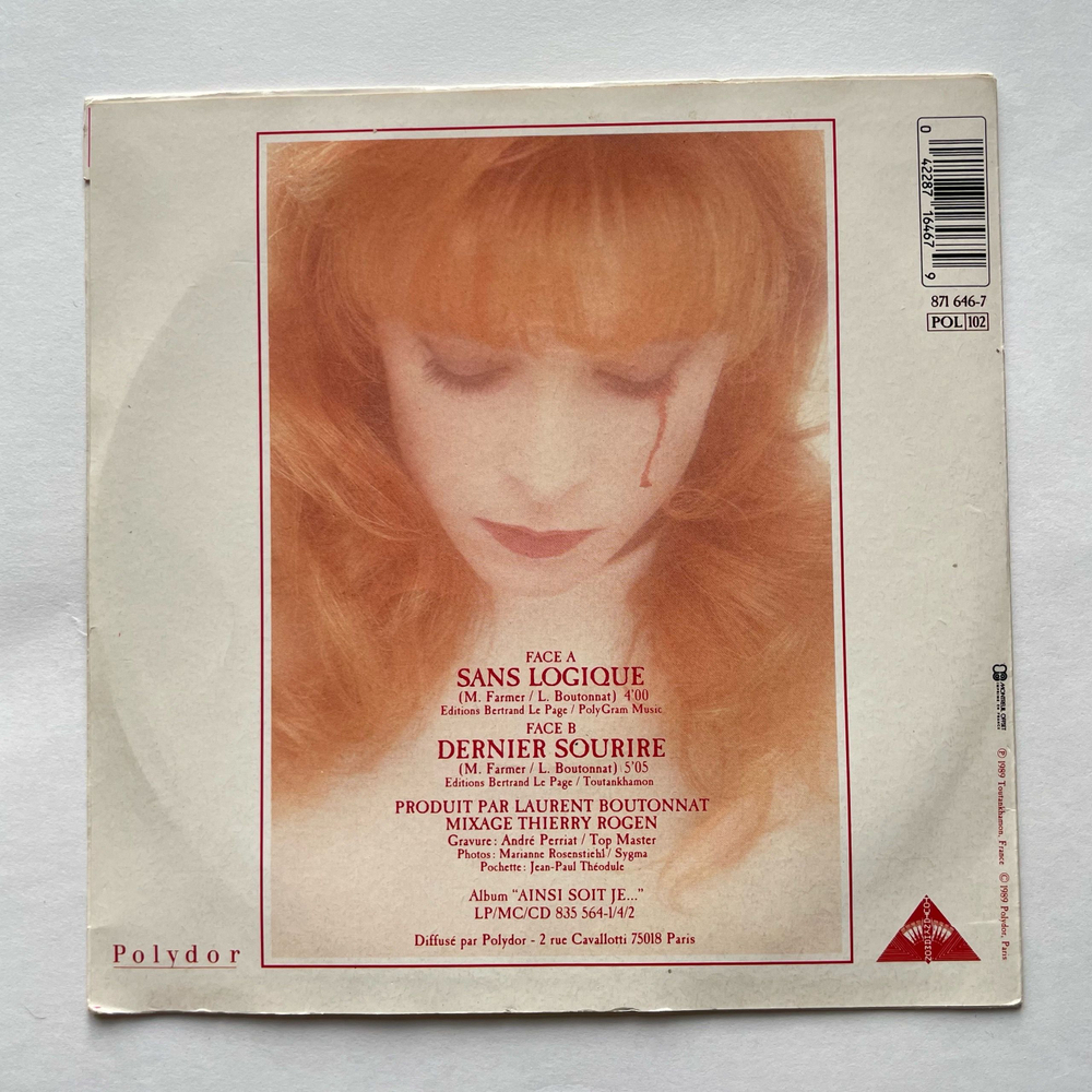 Винтажная виниловая пластинка LP Mylene Farmer, Sans Logique (Франция 1989) 7 дюймов маленькая пластника