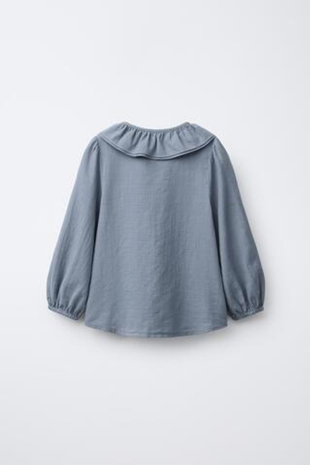 ZARA РУБАШКА С КРУГЛЫМ ВОРОТНИКОМ ИЗ ТКАНЕВОЙ СТРУКТУРЫ, СЕРО-СИНИЙ