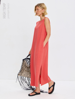 Льняной сарафан макси с карманами