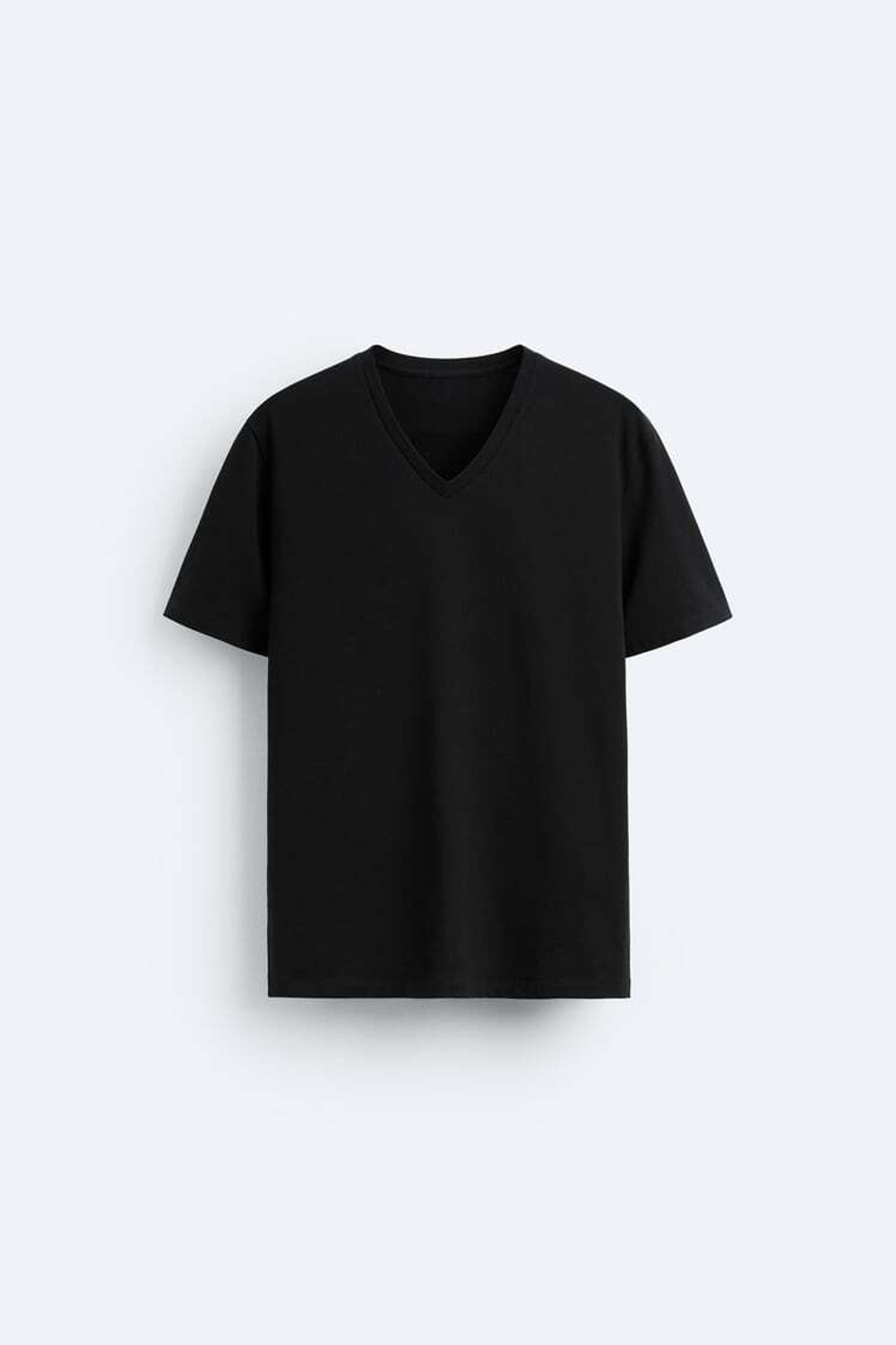 ZARA БАЗОВАЯ ФУТБОЛКА С V-ОБРАЗНЫМ ВЫРЕЗОМ, ЧЕРНЫЙ