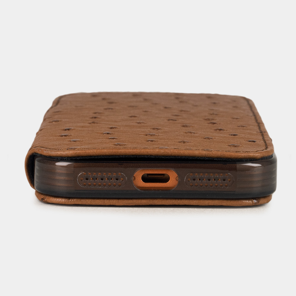 Чехол-книжка кожаная для iPhone 17 Pro, страус цвета карамель