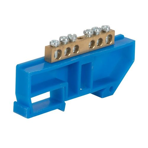 Шина нулевая 6 отверстий, изолятор на DIN-рейку синий 6х9 мм