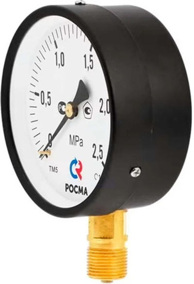 Манометр общетехнический РОСМА ТМ-510р, 100мм, 0-0,1 МПа, G1/2", кл.т. 1,5