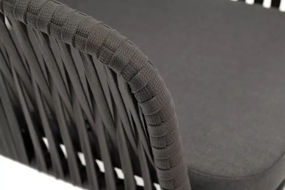 "Бордо" стул плетеный из роупа, каркас алюминий темно-серый (RAL7024) муар, роуп серый 15мм, ткань серая 017