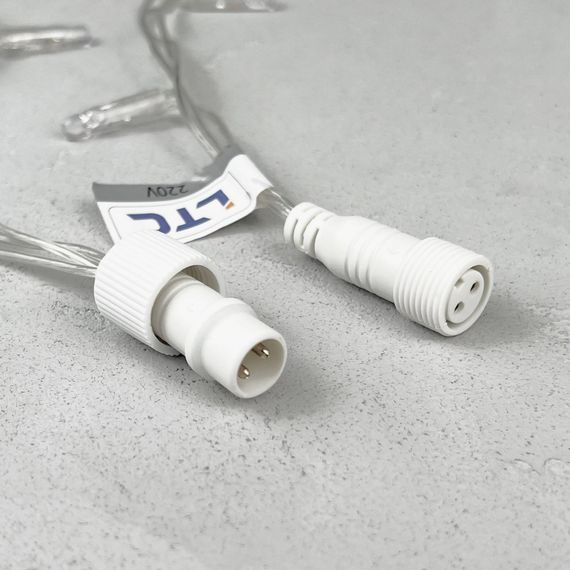 Светодиодная бахрома с колпачком 4,9 x 0,5 м белая 220В, 200 LED, провод прозрачный ПВХ, IP65 (PIL200CAP-10-2W)