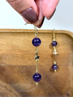 Серьги подвески с аметистом