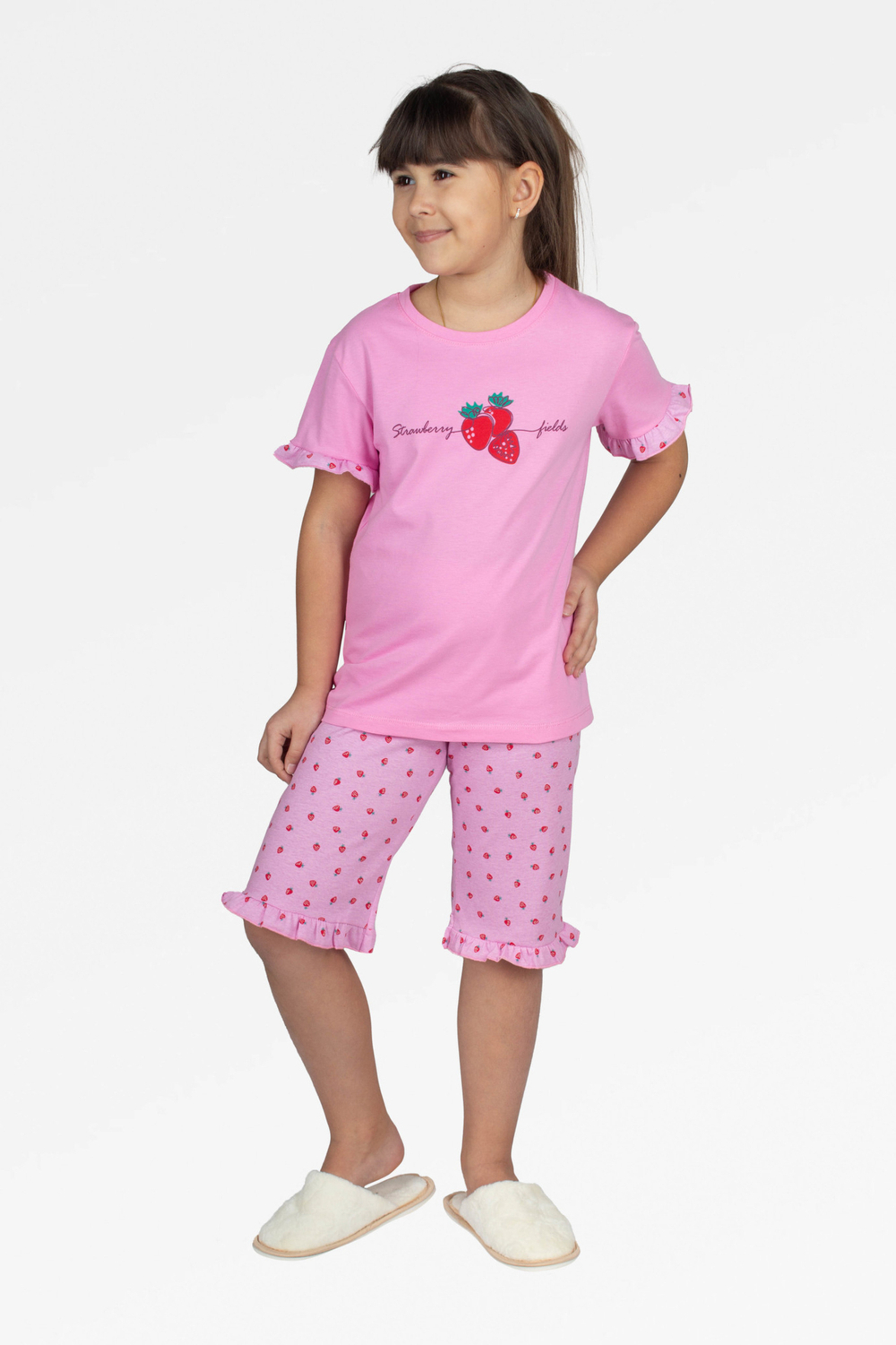 Л3196-8088 клубнички на розовом+розовый,пижама для девочки Basia.