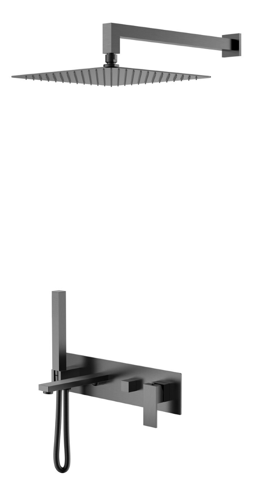 Boheme Смеситель встроенный + верхний+ ручной душ Qubic Matt Gun Metal