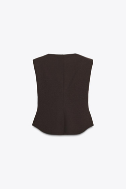 ZARA ТОП ИЗ КРЕПА С БАСКОЙ И ПОДПЛЕЧНИКАМИ, КОРИЧНЕВЫЙ